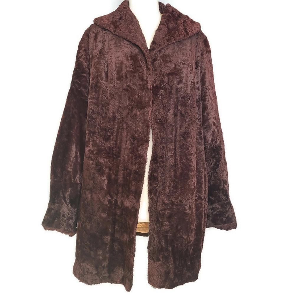 1960s Brown Faux Fur Open Front Vintage Jacke